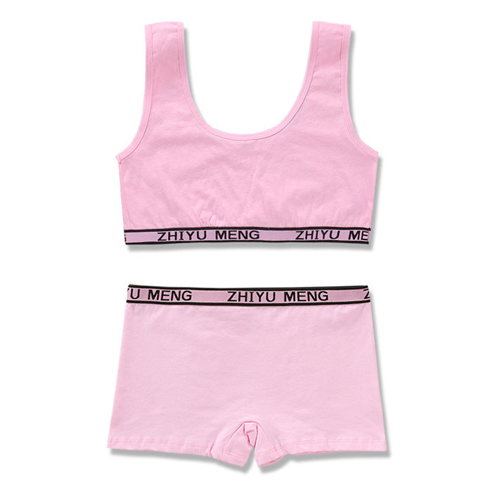 Girls' Solid Color Cotton Underwear 2pc Set