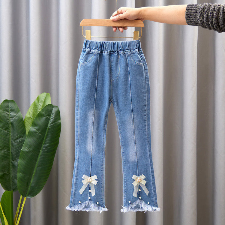 Girls' Casual Denim Wide Leg Pants