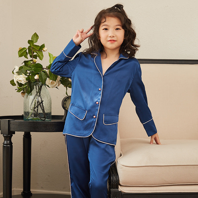 Girls' Thin Loungewear Long Sleeve Silk Pajamas