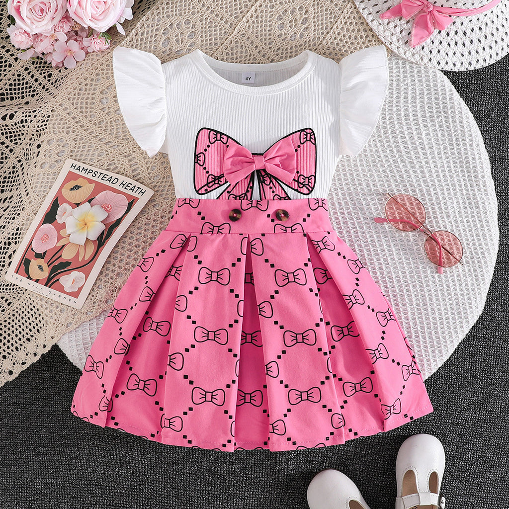 Girls Butterfly-Print Pleated Skirt Set