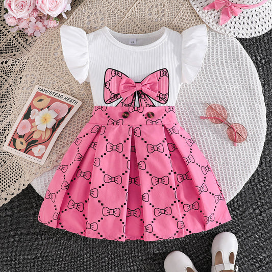 Girls Butterfly-Print Pleated Skirt Set