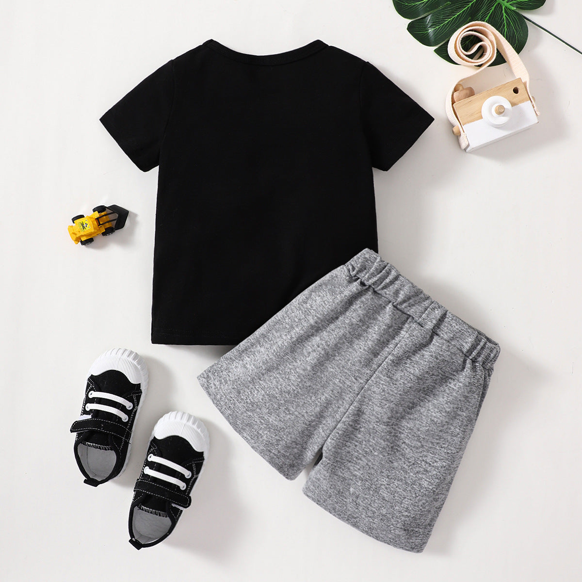 Boys' New Suit Crew Neck Short-sleeved Shirt Short Gray Children Suit