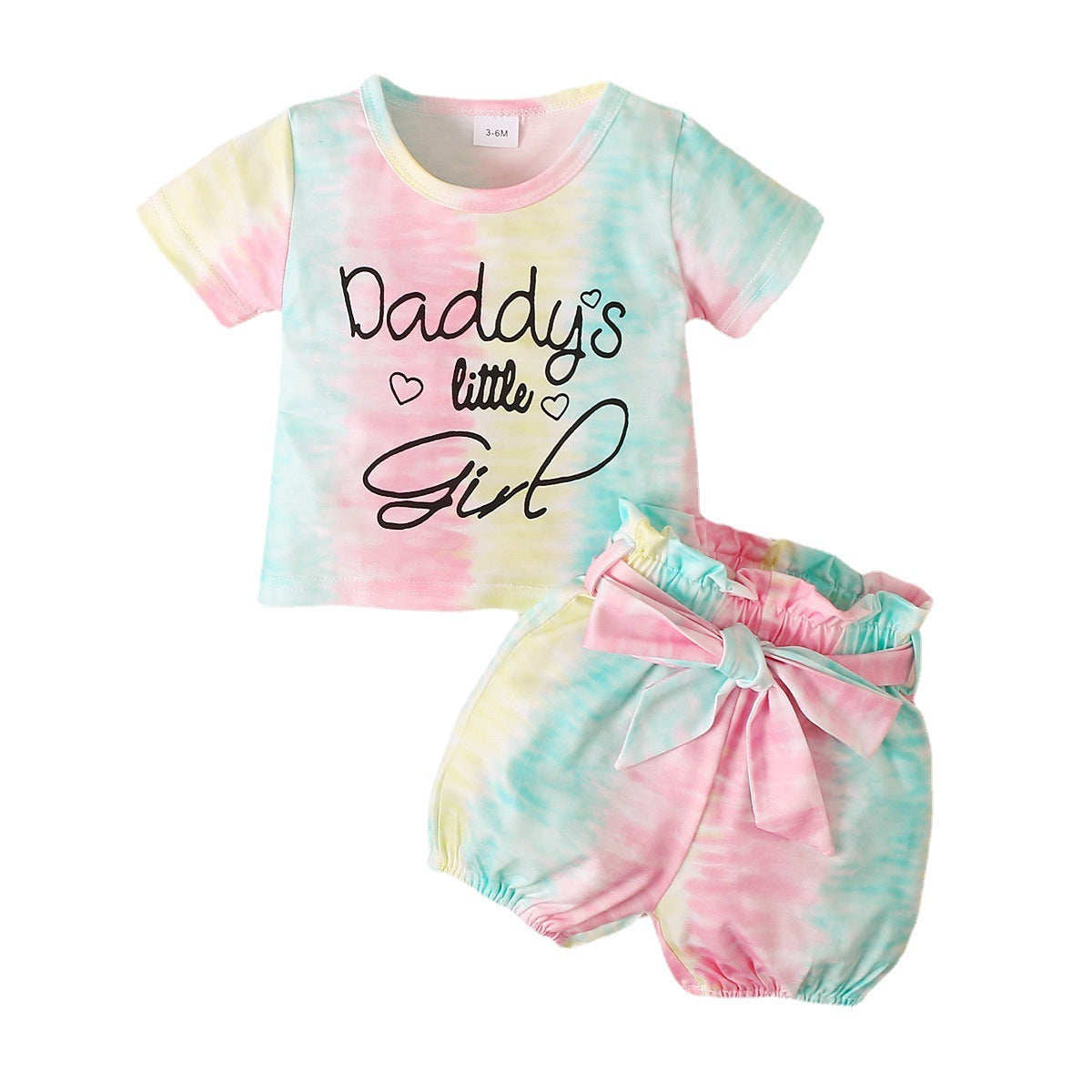 Girls' Summer Short-sleeved Top Tie-dye Shorts Two-piece Set