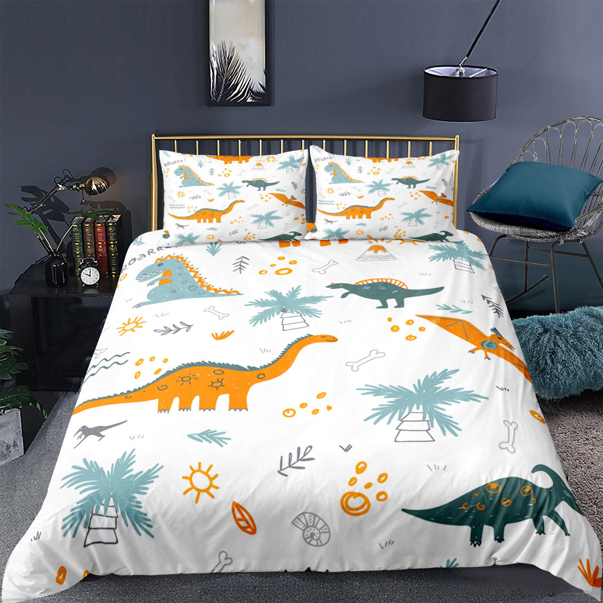 Boys' Cartoon Dinosaur Bedding Queen 3pc Set