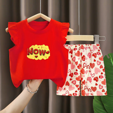 Girls' Summer Short-Sleeve Cotton Shorts Set