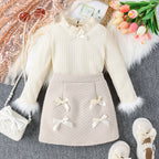 Girls' Knitted Sweater And Skirt Two-piece Set