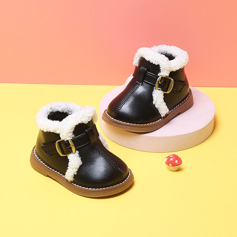 Baby Girl Autumn And Winter Plus Velvet Cotton Shoes