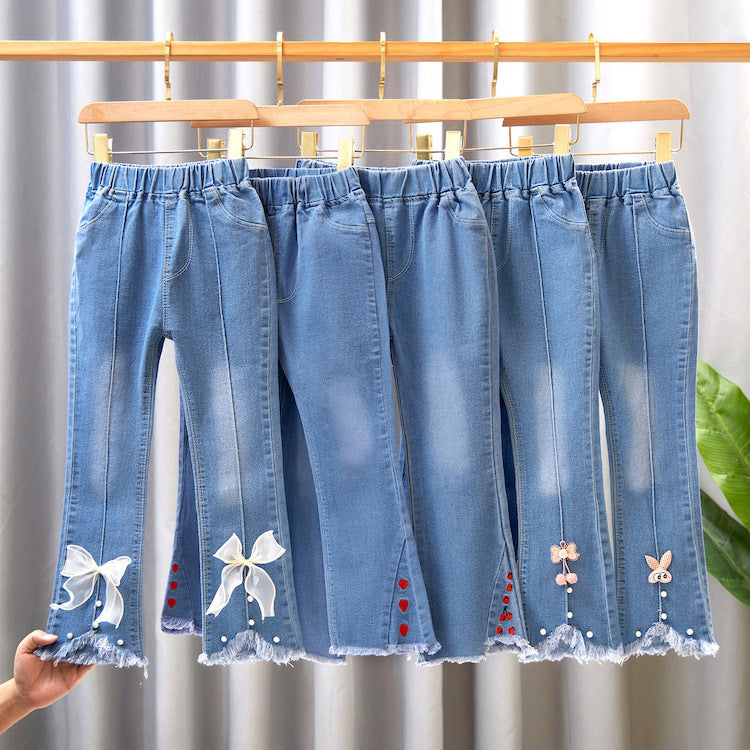 Girls' Casual Denim Wide Leg Pants