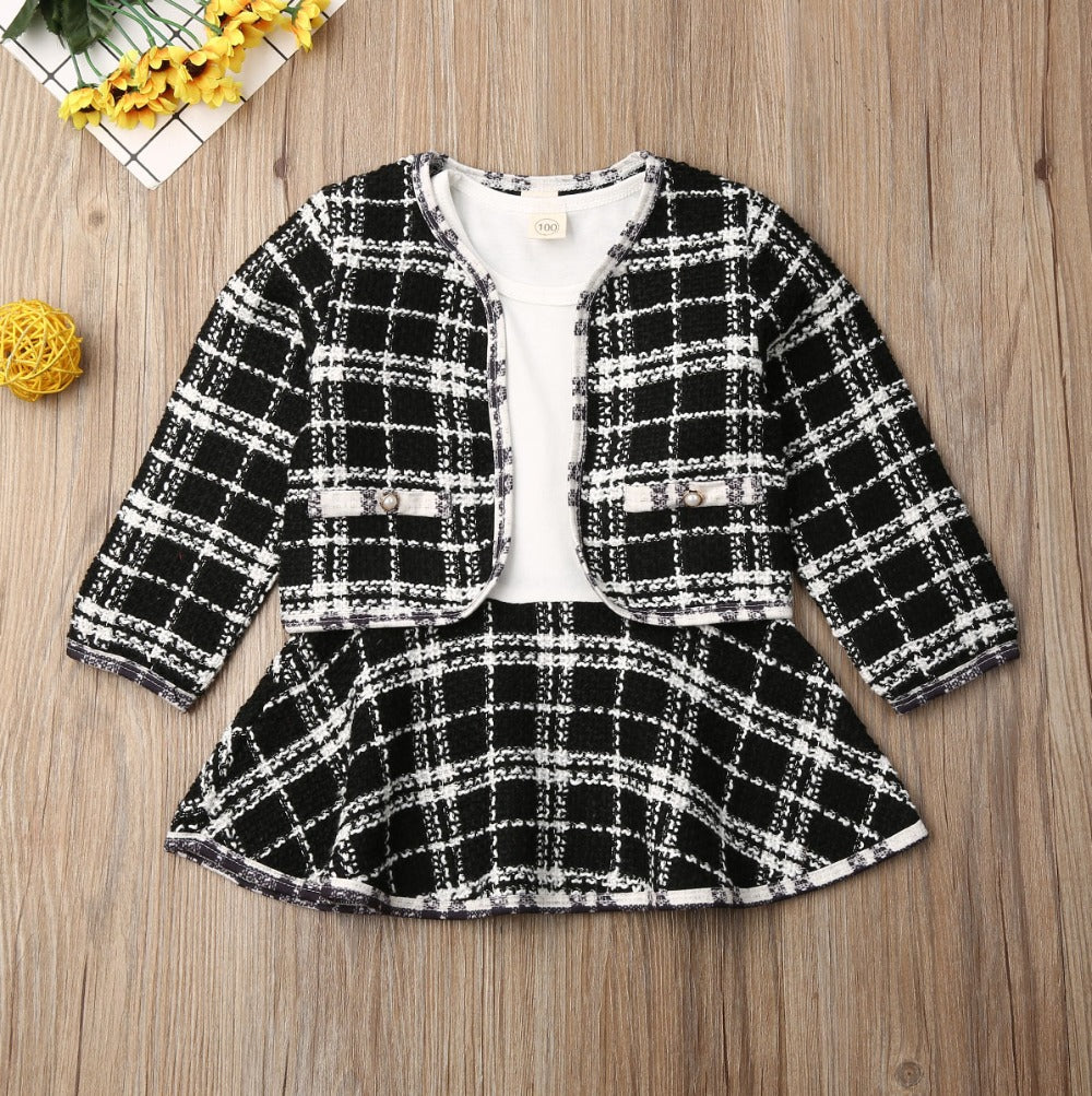 Toddler Baby Girl Long-sleeved Dress With Cardigan 2pc Suit