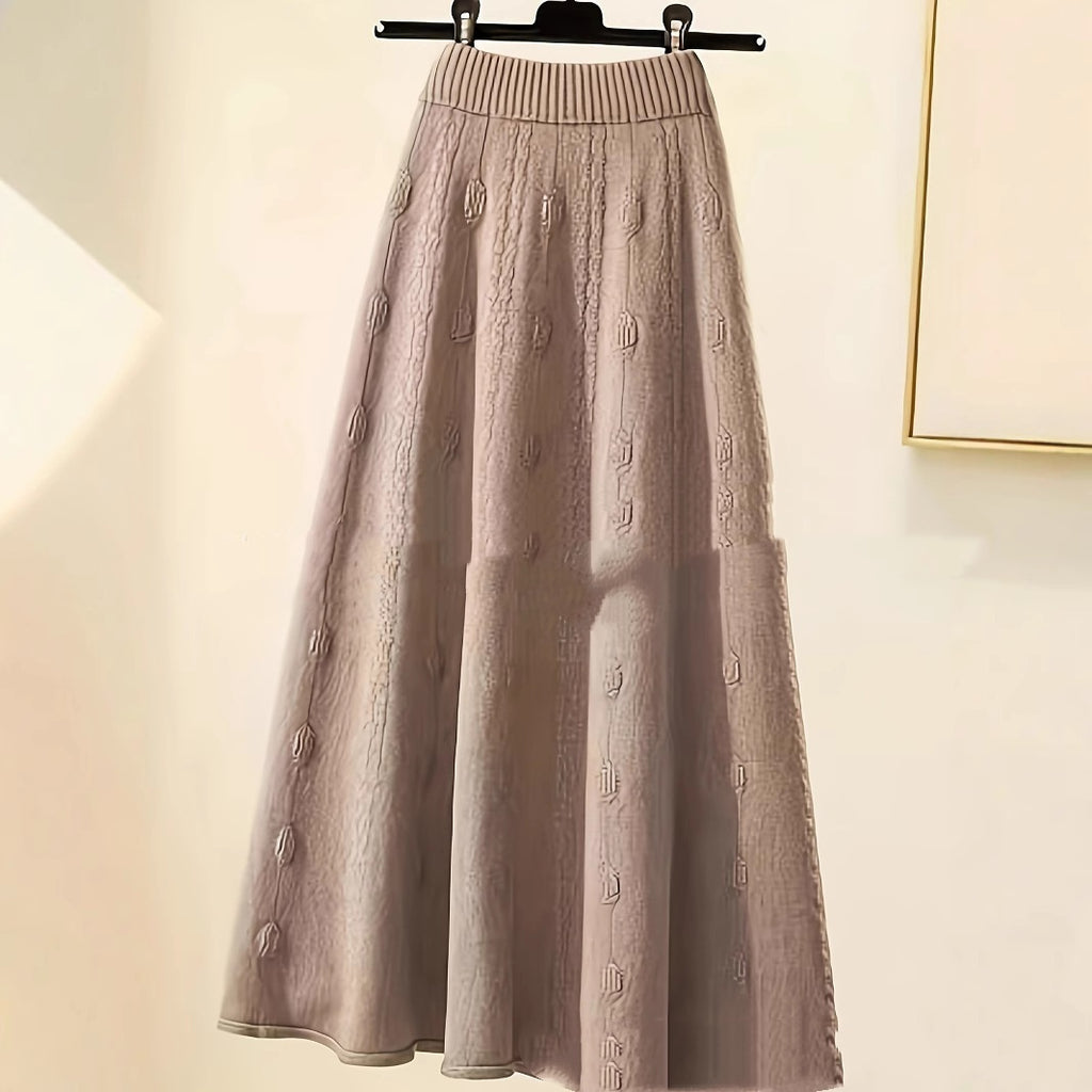 Fashion Polo Collar Contrast Colour High Class Elegant Design Woolen Skirt Two-piece Set