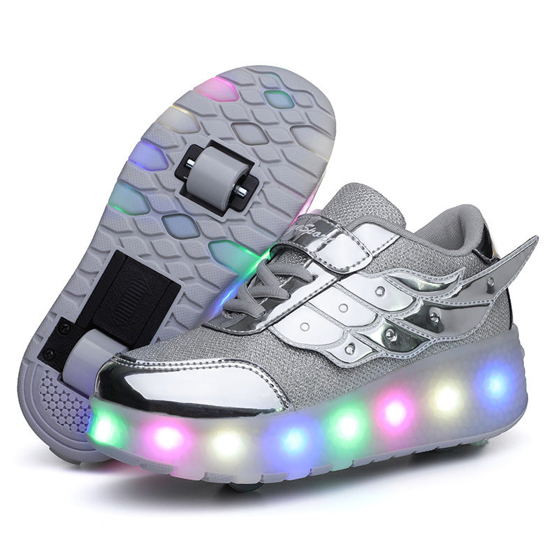 Big Girl Walking Shoes Teenage Roller Skates Double Wheel Charging Lights Skates