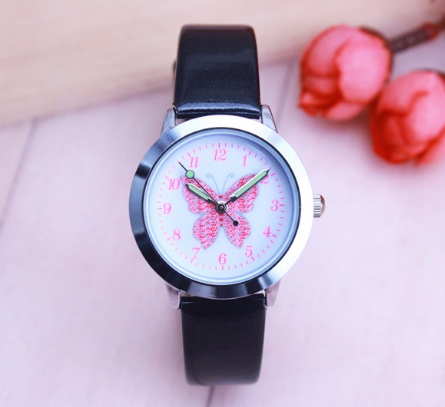 Kids Quartz Watch Student Girls Cute Colorful Butterfly Dial Waterproof Watch