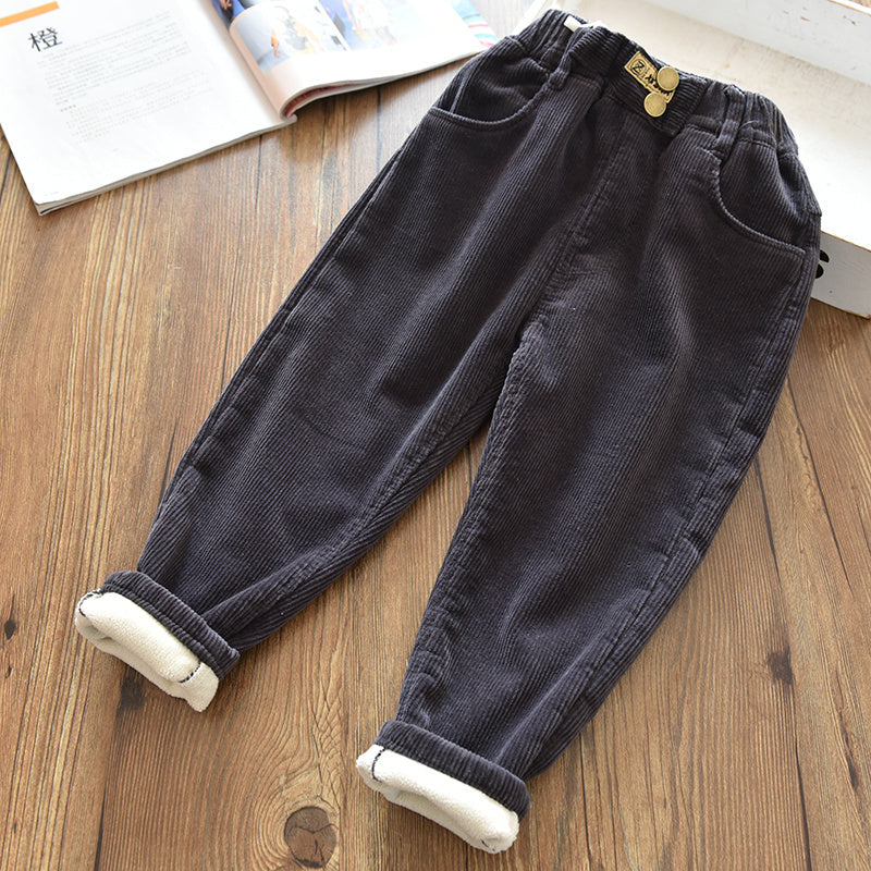 Girls' Winter Velvet Thickened Corduroy Trousers