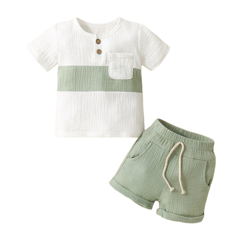 Baby Boy Colour Block Patchwork Top Shorts 2pc Set