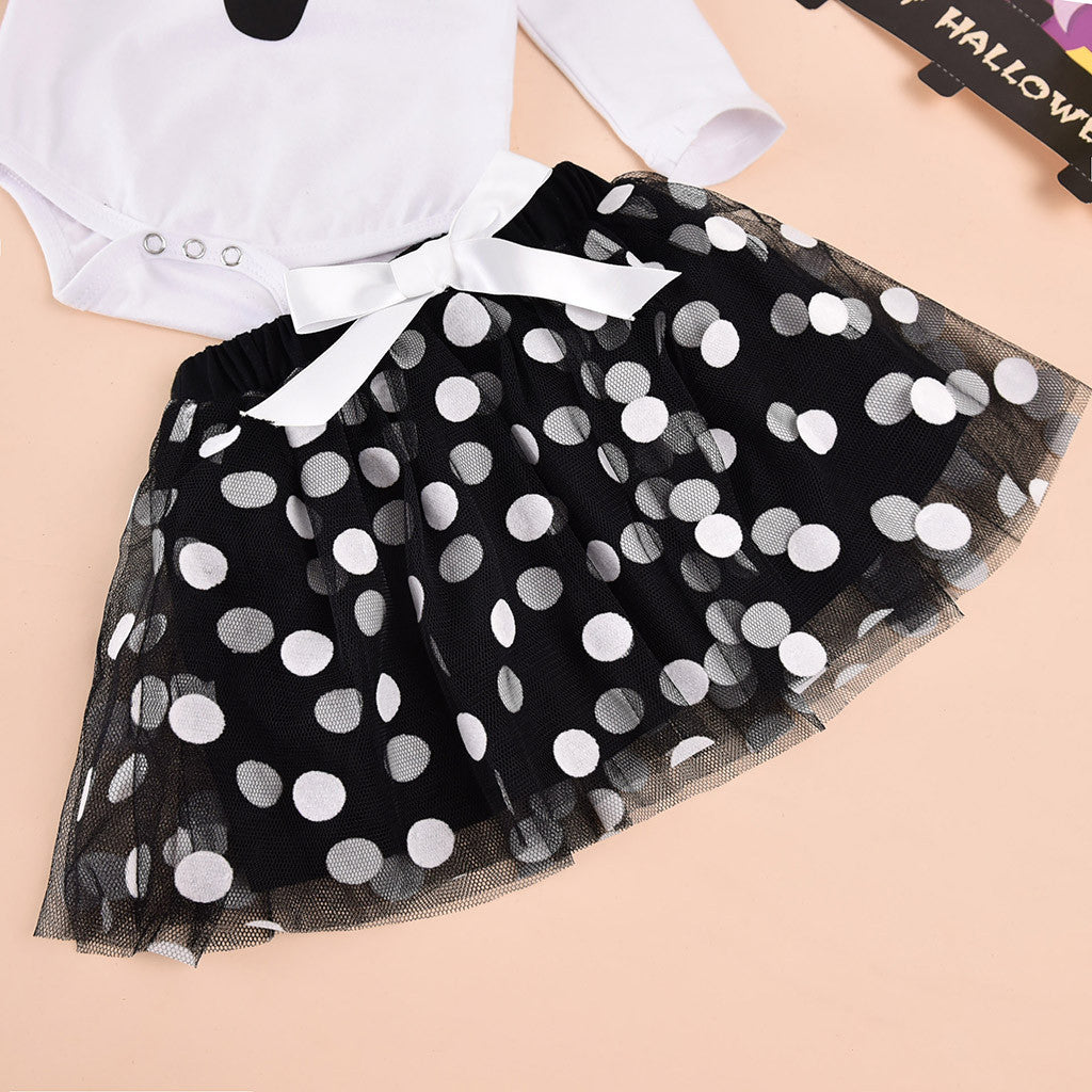 Baby Girls' Halloween Ghost Black & White Mesh Skirt 3pc Set