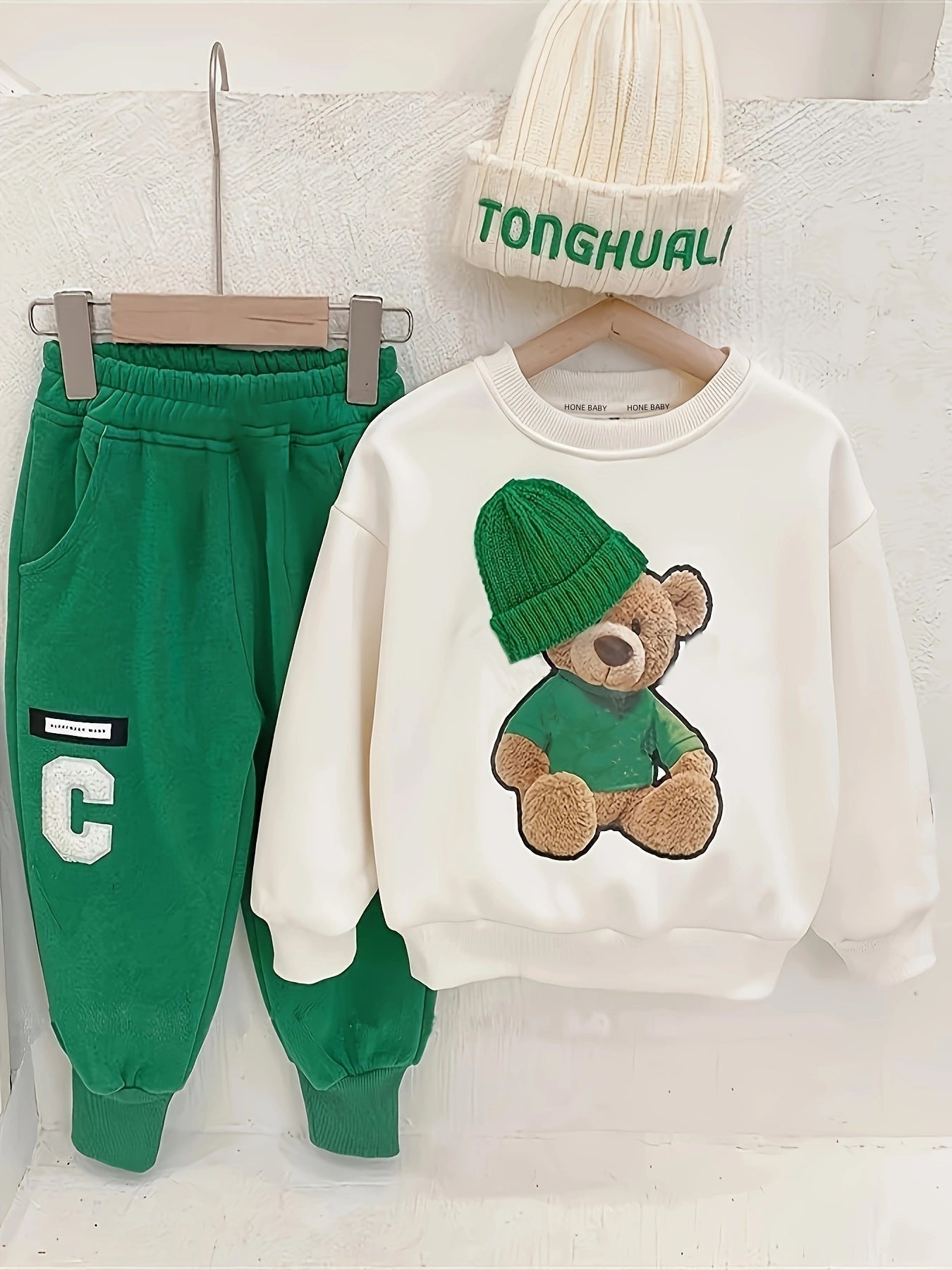 Cartoon Hat Bear Long-sleeved With Pants Two-piece Set