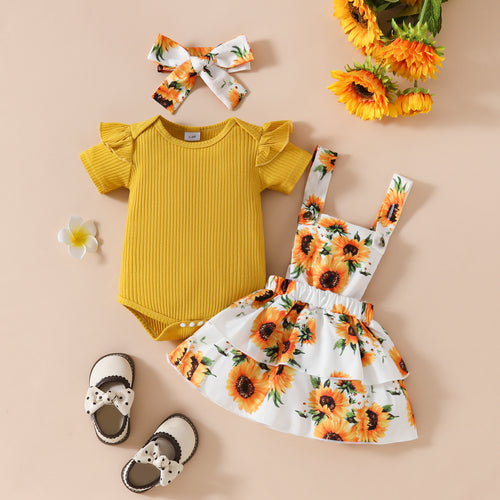 Baby Girl's Summer Short-sleeved Top Suspender Skirt Suit Set