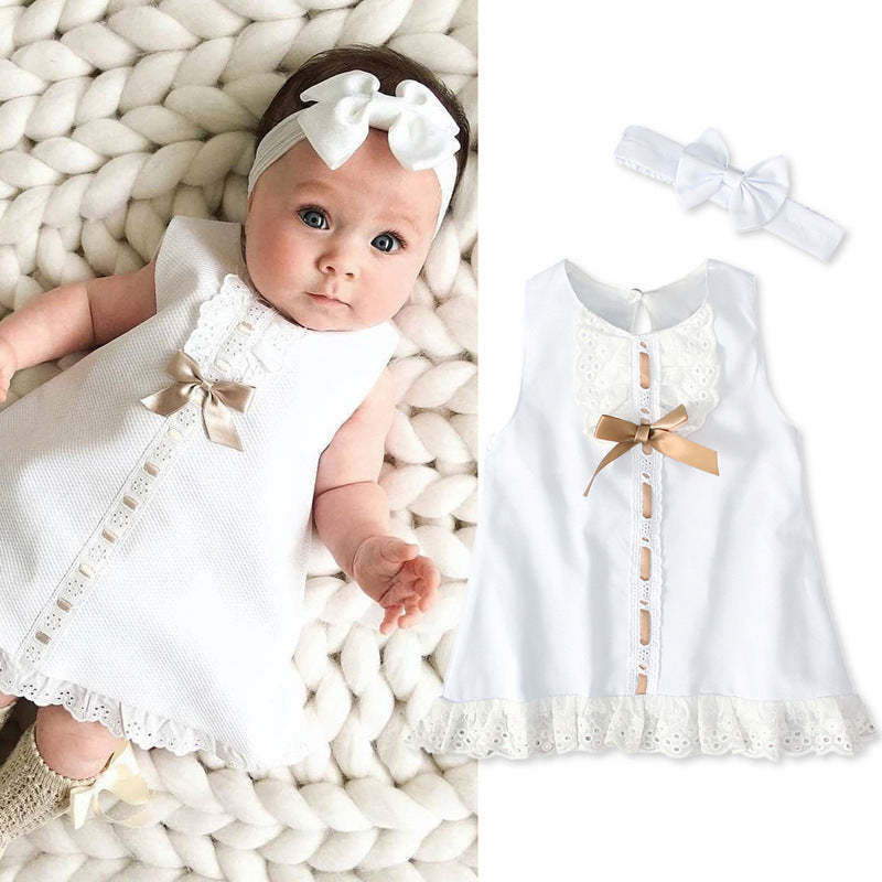 Girls Baby Sleeveless Bow Dress & Headband 2pc Set