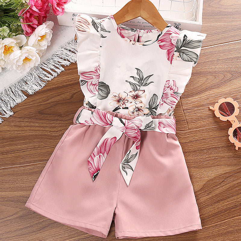 Girl's Summer Printed Halter Top & Shorts Set