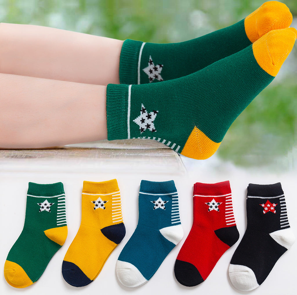 Cotton Socks 5 Pair Set Winter Sports Cartoon Girls' & Boys' Socks, Multiple Designs To Choose From