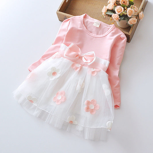 Flower Bow Long Sleeve Dress