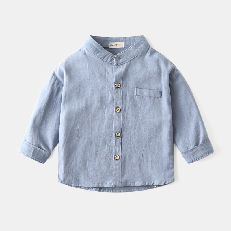 Boys' Stand Collar Solid Color Shirt