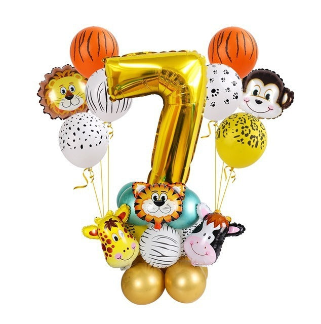 Golden Animal Number Post Balloon Jungle Animals