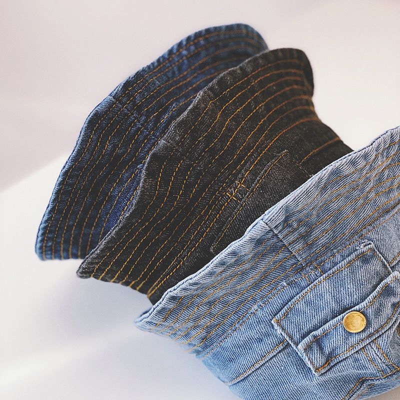 Spring & Autumn Pocket Design Denim Pot Hat