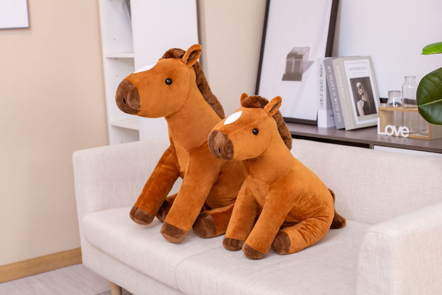 Sitting Horse Hair Plush Toy, Comes in Chocolate or White