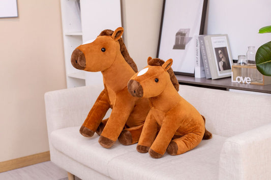 Sitting Horse Hair Plush Toy, Comes in Chocolate or White