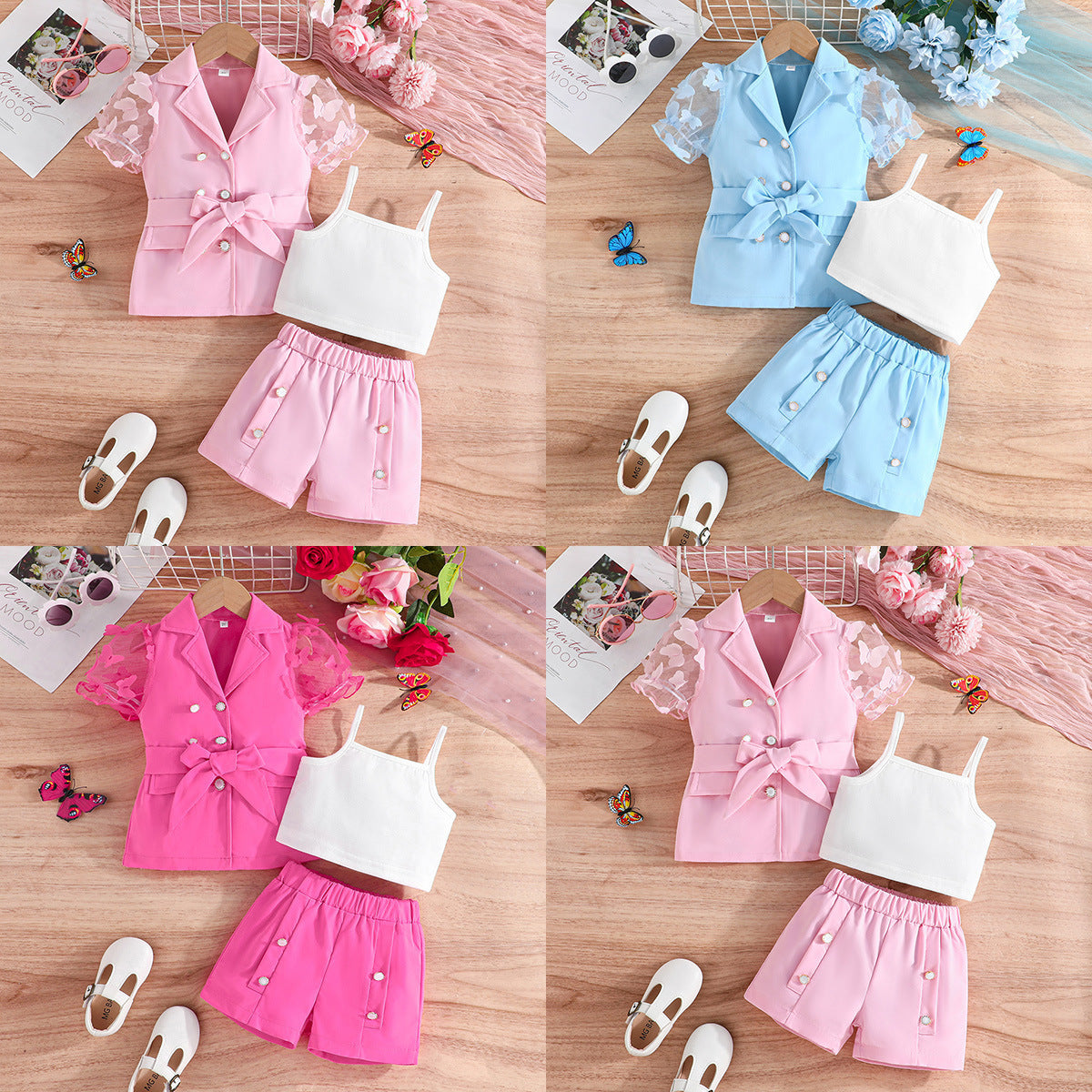 Girls' Suit Top Sling Romper Pants Three-piece Suit Top-selling Product Fashion Three-piece Suit