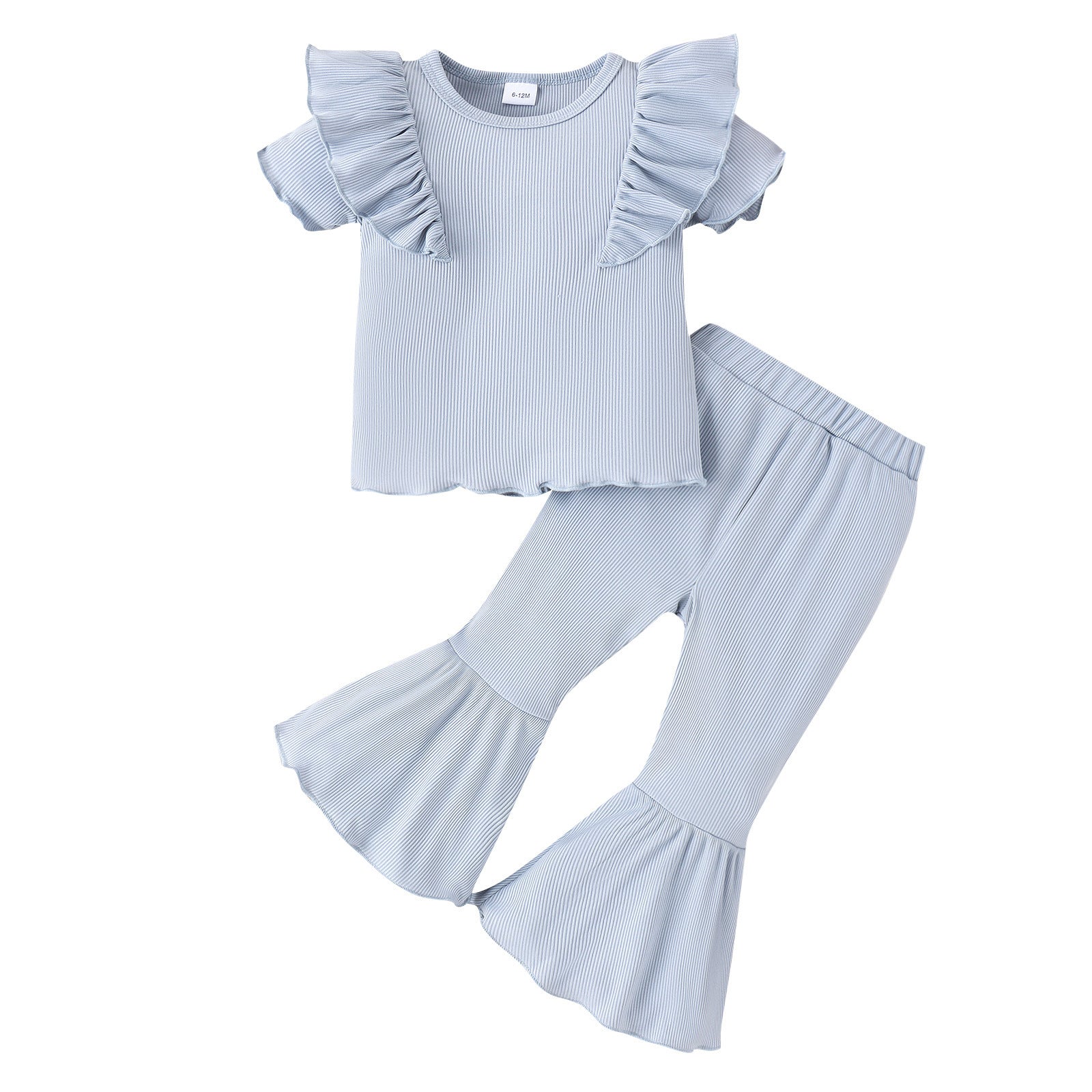 Baby/Toddler Girls' Sweet Leisure Solid Color Short Sleeve Top, Bell-bottom Pants 2pc Set