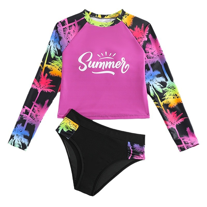Printed Long-sleeved Big Girl Swimsuit