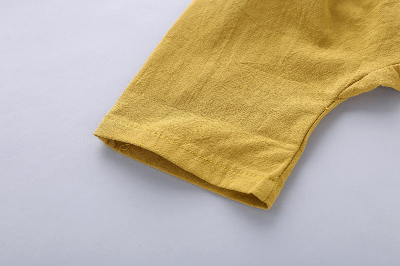 Boys' Casual Printed Cotton Linen Short Sleeved Pants Set