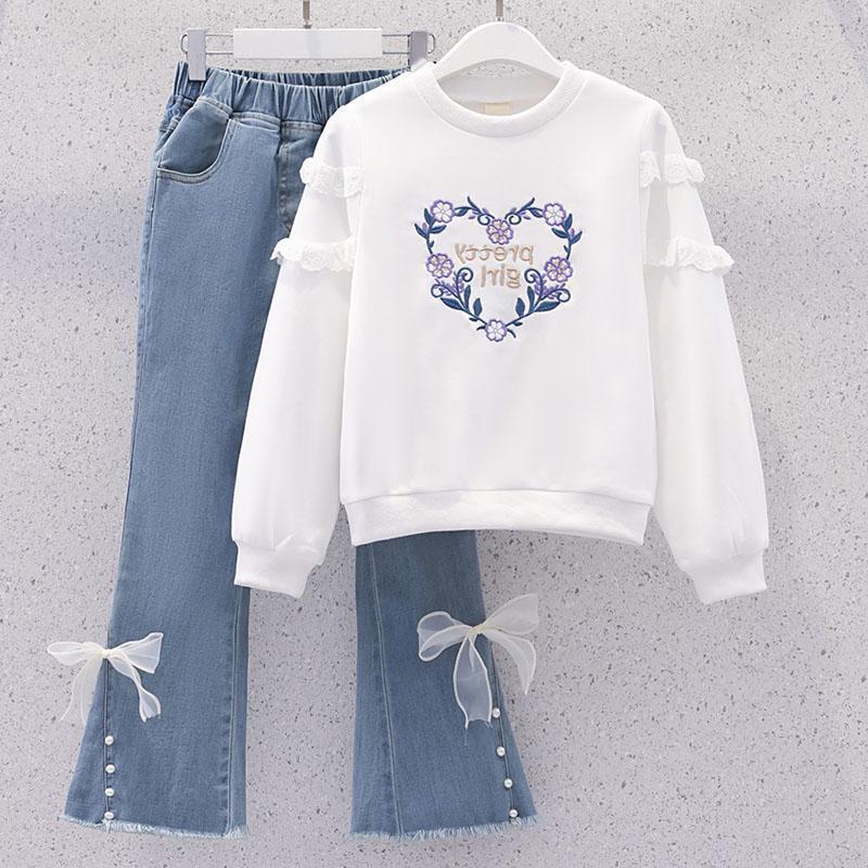 Round Neck Long Sleeve Children And Teens' Wear Girl Spring And Autumn Two Piece Set