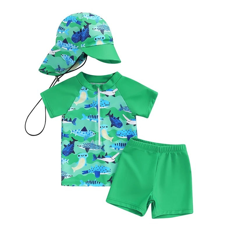 Boys' Split 3pc Swimsuit Hat Set
