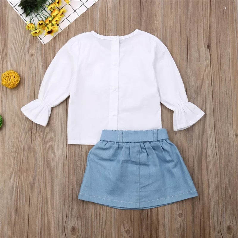 Children's Spring & Autumn Infant Toddler Fresh White Jersey Denim Skirt Suit