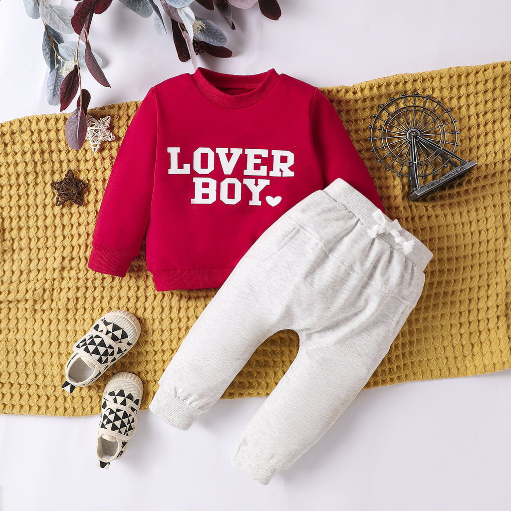 Baby/Toddler Casual Sports Red Top Grey Trousers Set