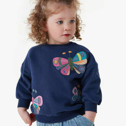 Girls' Cartoon Sweater, Casual Long-sleeved Butterfly Top