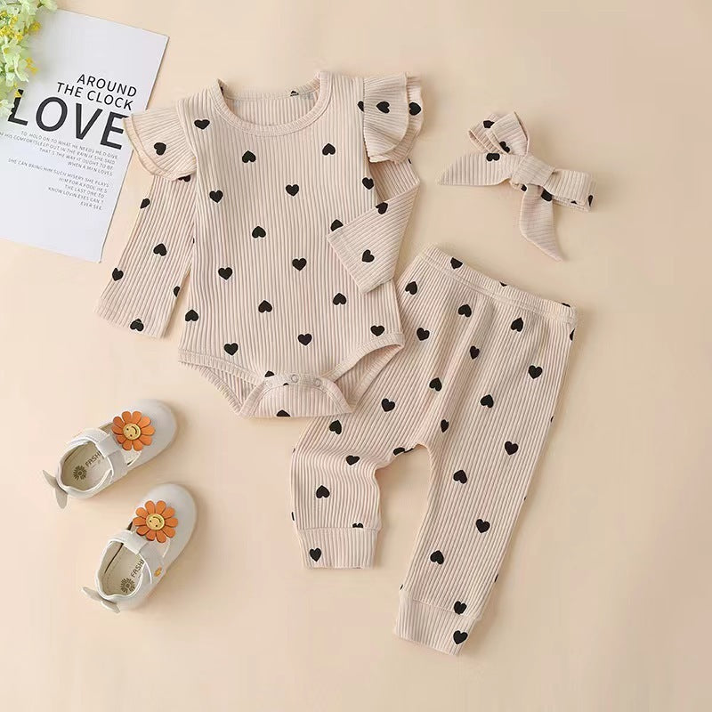 Baby Girl Love Printed Romper 3pc Set