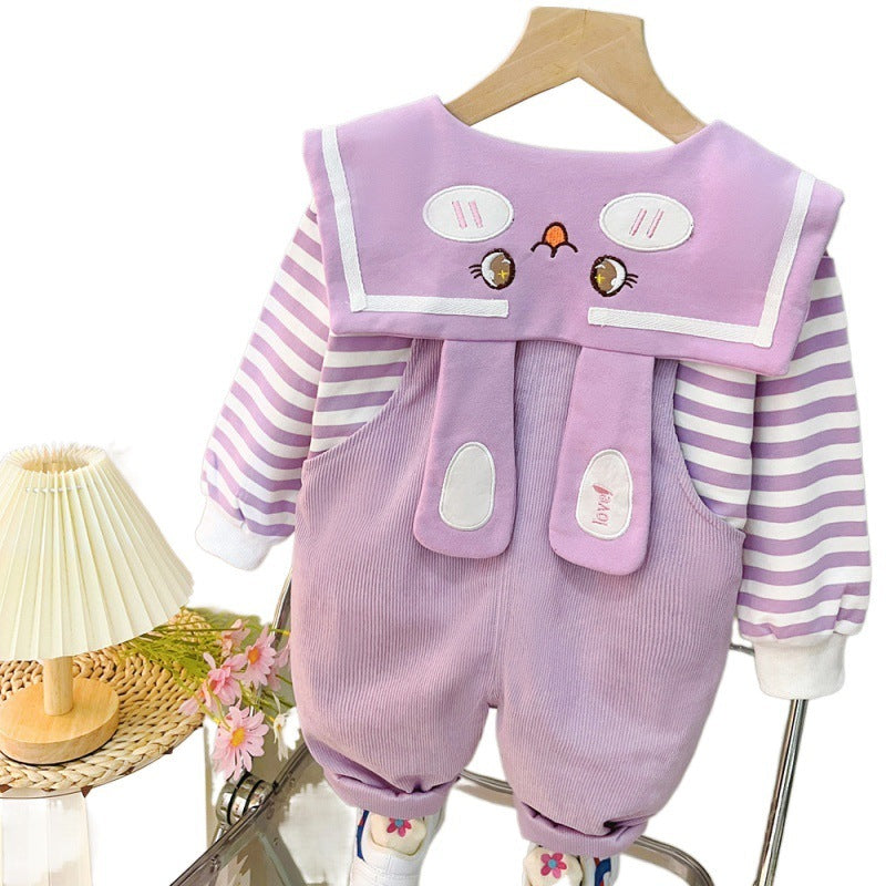 Baby Girl's Suspender Suit Spring And Autumn Western Style Cute Clothes