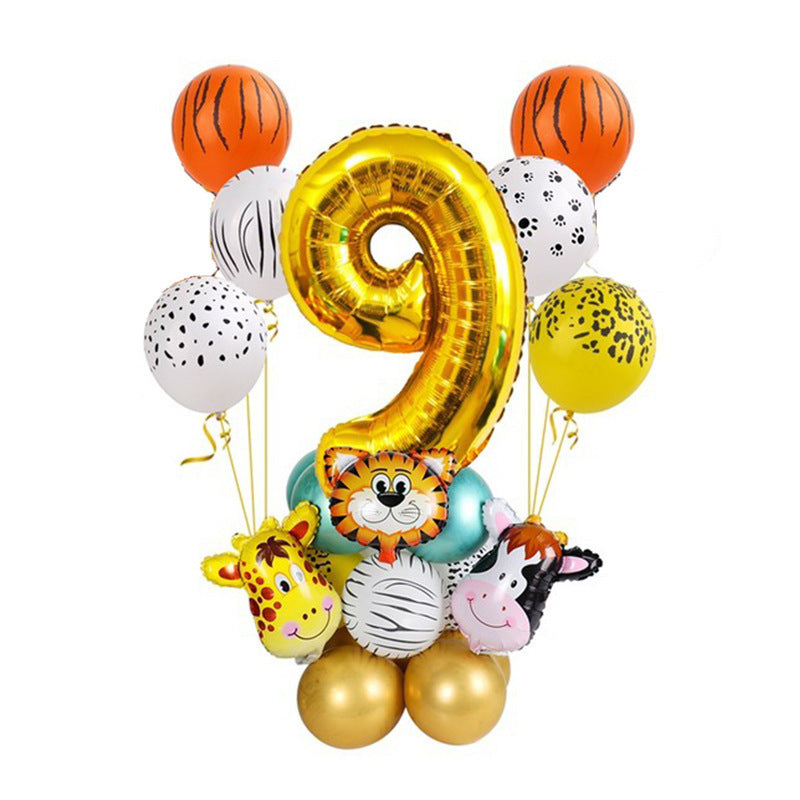 Golden Animal Number Post Balloon Jungle Animals