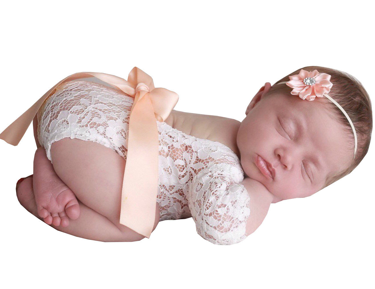 Newborn Lace Photography Outfit Tie With Bow & Headband