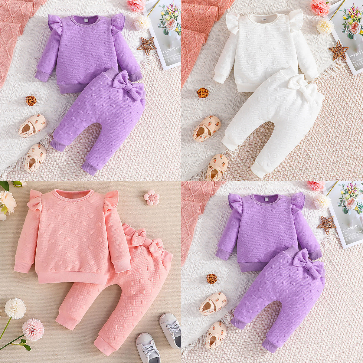 Baby Girl Long-sleeved Top Bow Pants Two-piece Set