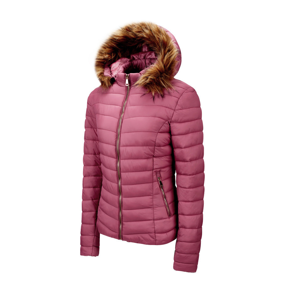 Women's Faux Fur Collar Cotton Hooded Puffer Jacket