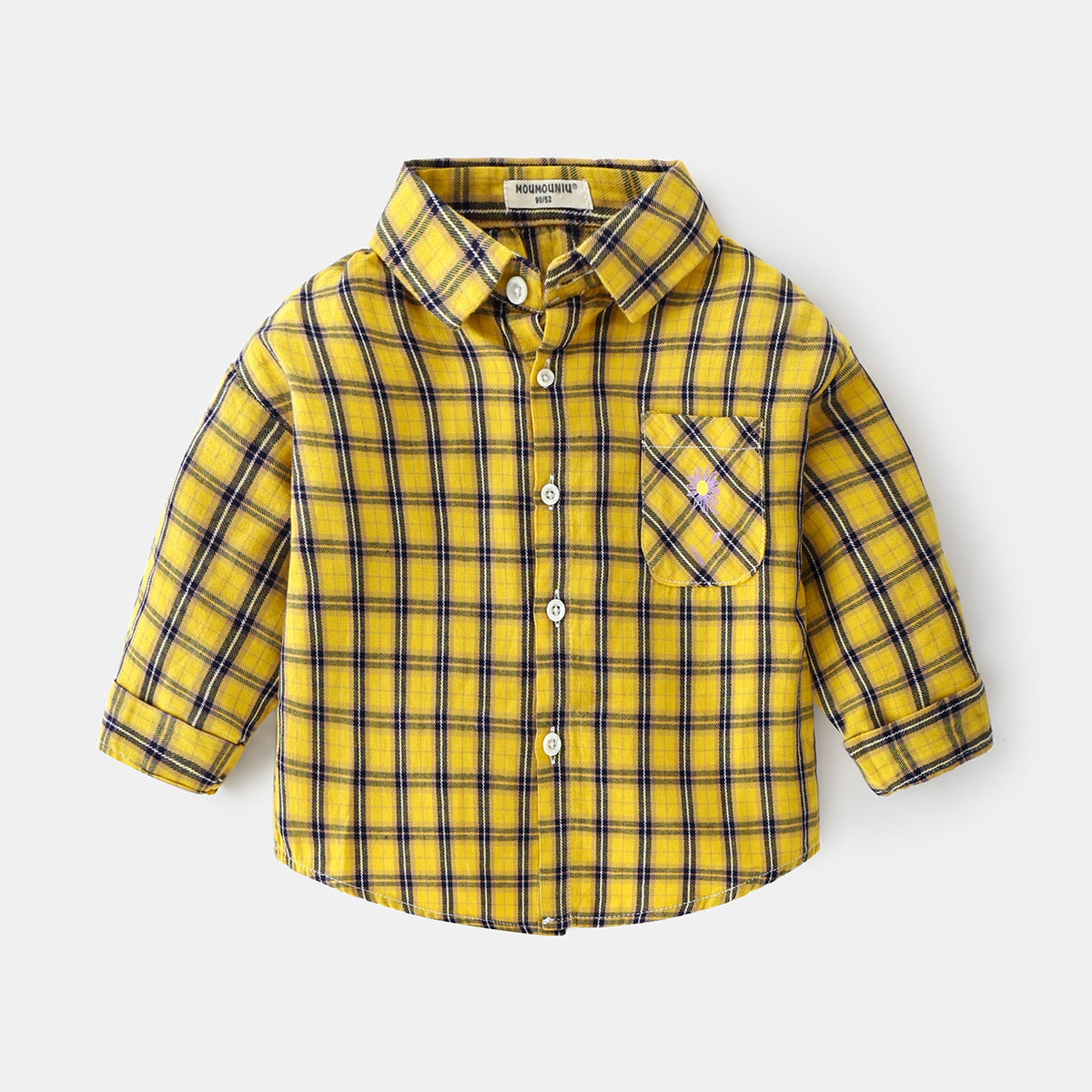 Boys' Plaid Car Lapel Long Sleeve Shirt