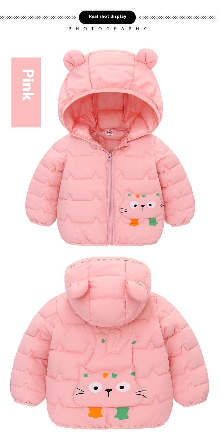 Girls' Down Padded Jacket, Cotton Padded Thin Hood Coat