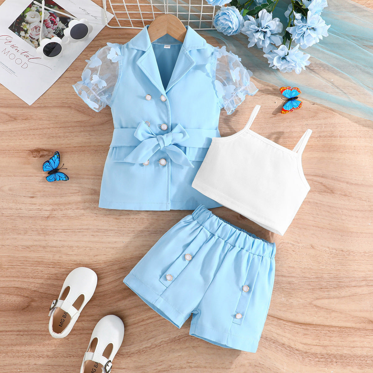 Girls' Suit Top Sling Romper Pants Three-piece Suit Top-selling Product Fashion Three-piece Suit