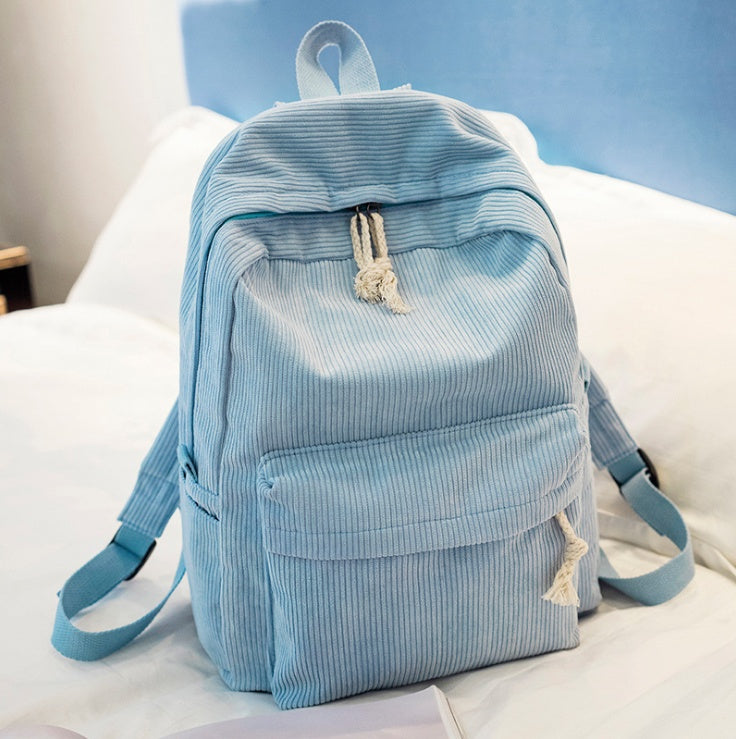 Corduroy Backpack Students Shoulder School Bag