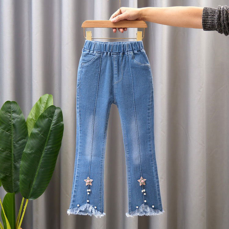 Girls' Casual Denim Wide Leg Pants